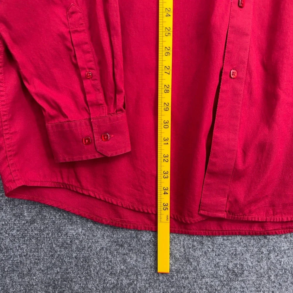 Cinch Button Down Shirt Mens XXL 100% Cotton Red‎ Long Sleeve